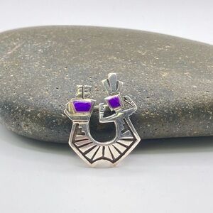 Native American Kokopelli Sterling Silver & Amethyst Brooch Pin